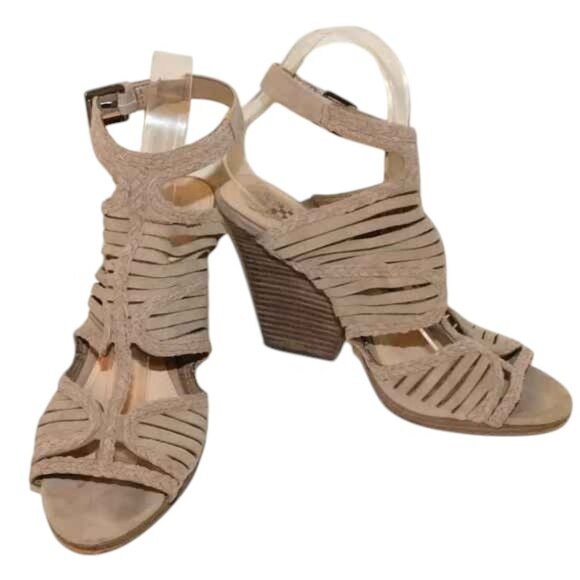 Vince Camuto Janil Suede Leather Strappy Stack Heel Sandals Size 8.5 Gladiator - Picture 1 of 14